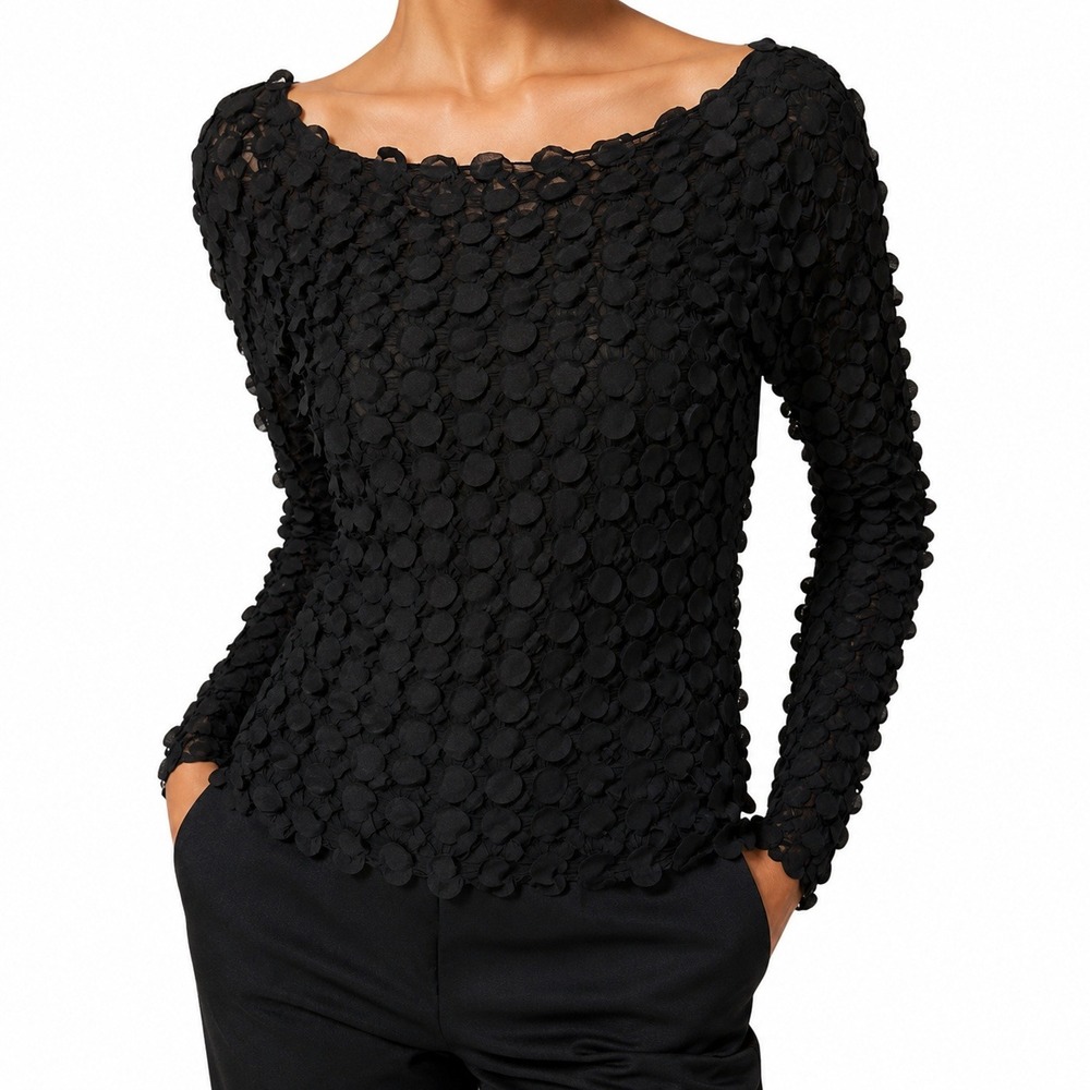 Issey Miyake IM19-FJ905 3D Bubble Popcorn Textured Top Black Size 3 L/S